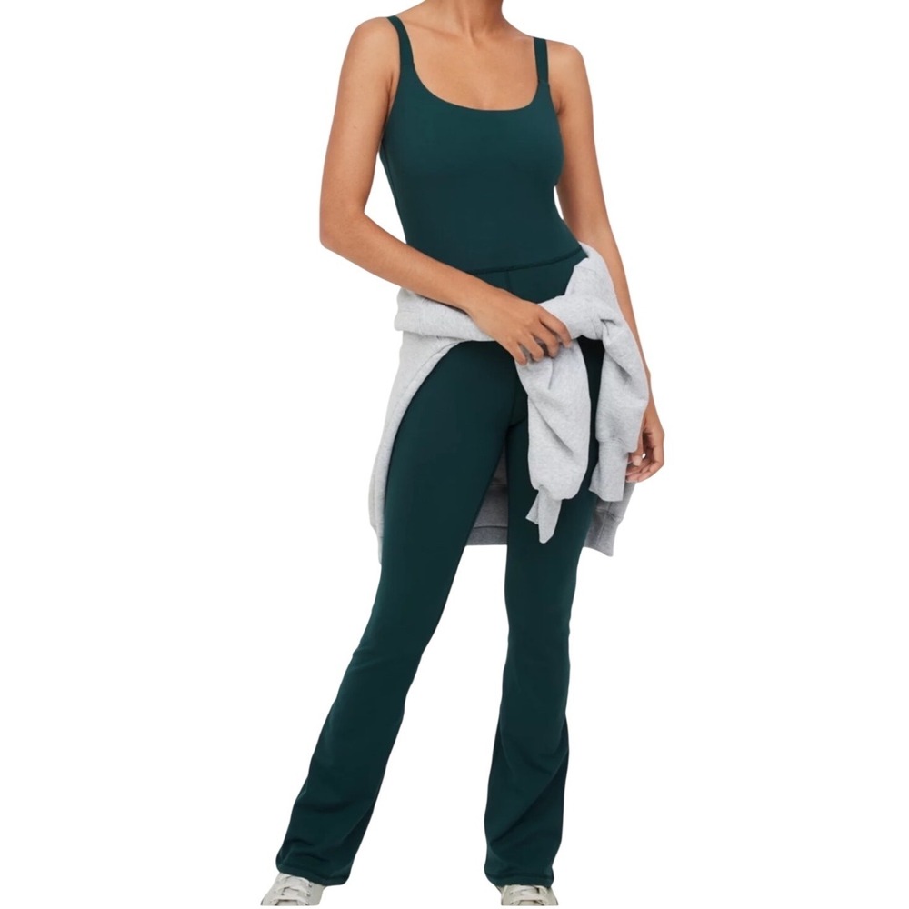 OFFLINE by Aerie The Hugger Jumpsuit Forest Green Flare Leg Sleeveless Medium